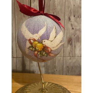 12 days of Christmas Two Turtle Doves Ornament Frosted Sugar Texture Red Ribbon
